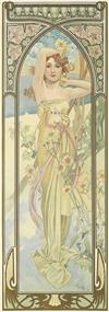 ALPHONSE MUCHA (1860-1939). [TIMES OF THE DAY.] Group of four decorative panels. 1899. Each approximately 41x14 inches, 104x36 cm. [F.